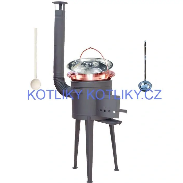 Měděný kotlík 20 L (1,2 mm) + vysoká žáruvzdorná kotlina (1,5 mm) HODO 42 cm PLUS 600 + vařečka + naběračka