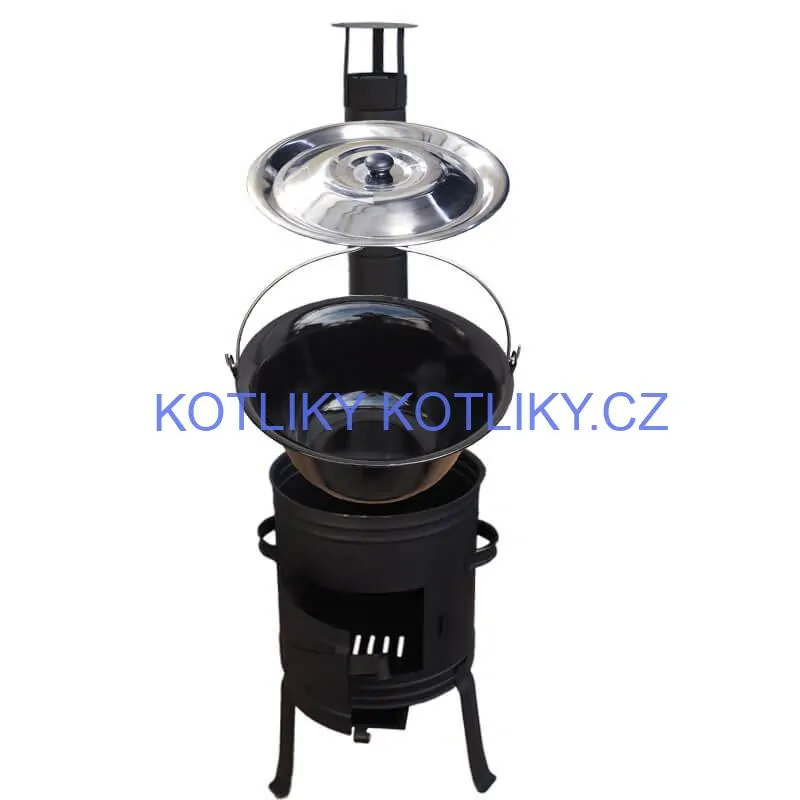 Smaltovaný kotlík 11 L BLACK + nerezová poklice INOX + žáruvzdorná kotlina 33 cm Plus 700