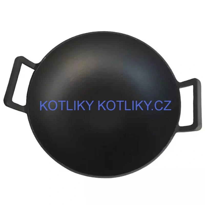Litinový čínský wok 36,5 cm s dřevěnou poklicí