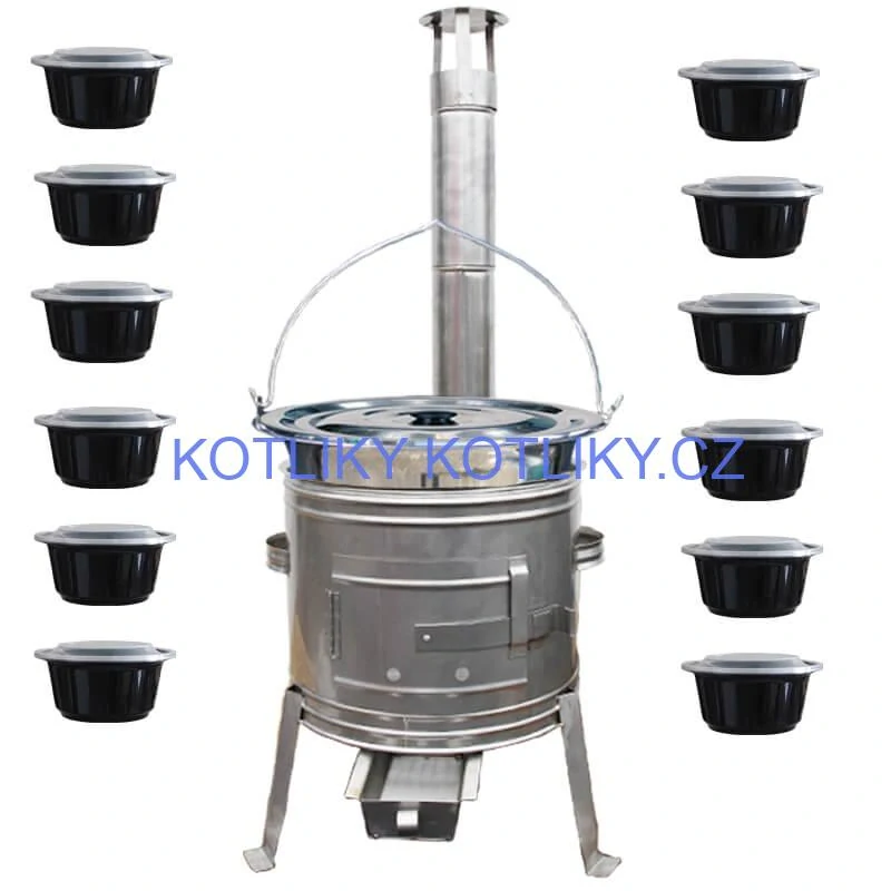 Nerezový kotlík 22 L (0,8 mm) INOX + Nerezová kotlina 42 INOX + misky 12 ks