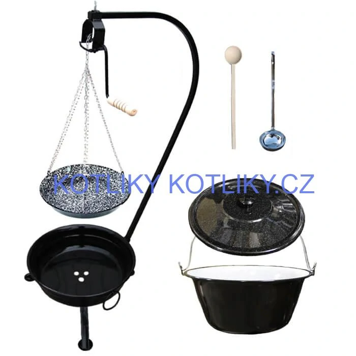 Smaltovaný kotlík 25 L (1,2 mm) + smaltovaná pánev + přenosné ohniště