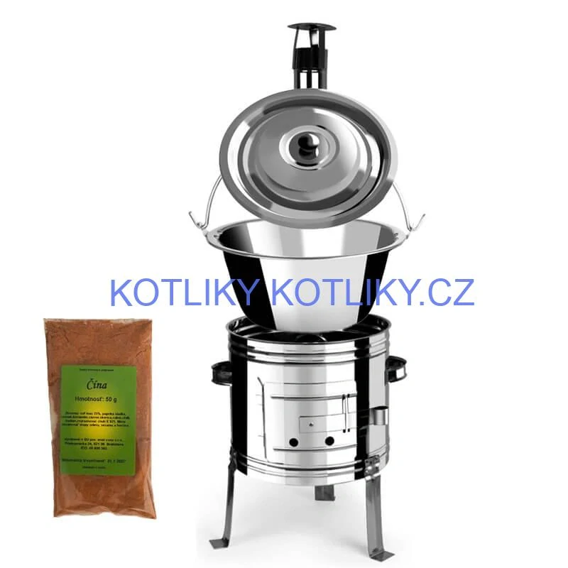 Nerezový kotlík 10 L (0,8 mm) + nerezová kotlina 31 INOX + Wok + koření 50 g