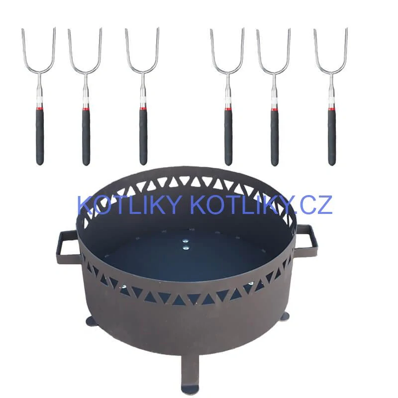 Přenosné ohniště kov (1,5 mm) FIFO žáruvzdorná barva PLUS 600 + Vidličky na opékání teleskopické 6 ks