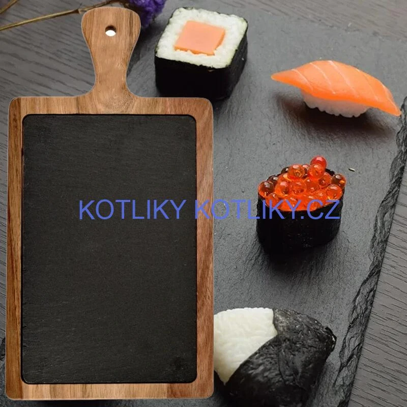 Servírovací podnos s břidlicovou deskou a rukojetí z akáciového dřeva 26 x 18 cm