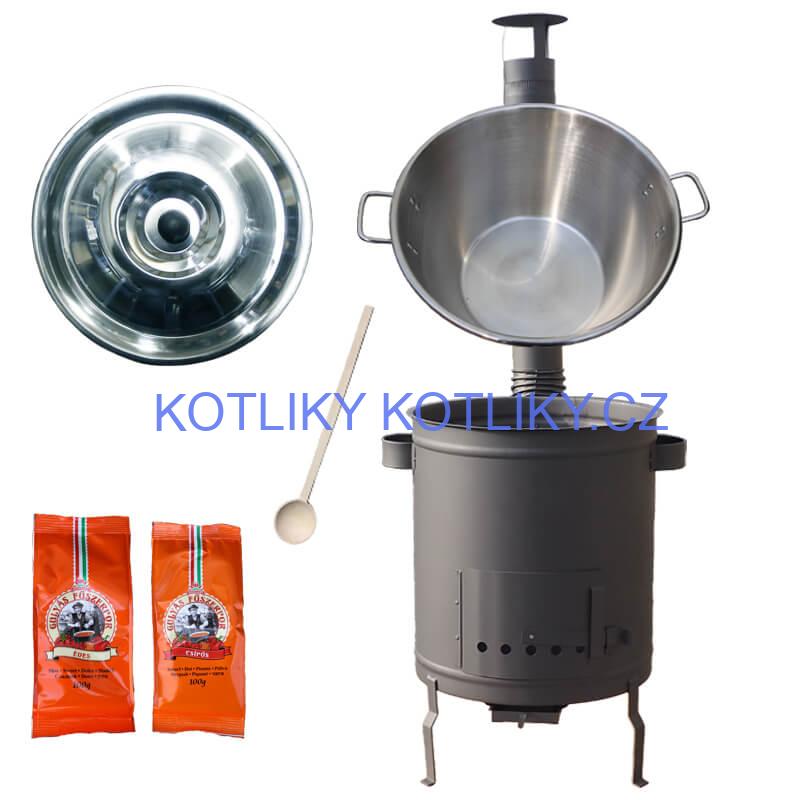 Nerezový kotel 40 L + Hrubostěnná kotlina 45 cm (1,5 mm) STRONG Plus 600 + paprikové koření na guláš