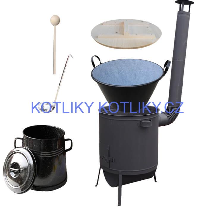 Smaltovaný kotel 100 L + žáruvzdorná kotlina 60 cm PLUS 600 + Nádoba na sádlo 10 L