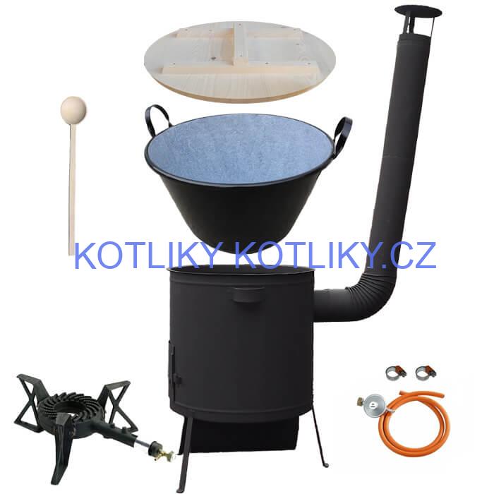 Zabijačkový smaltovaný kotel 100 L, žáruvzdorná kotlina 42 PLUS 600 4 MM, hořák 7 kW + vařečka