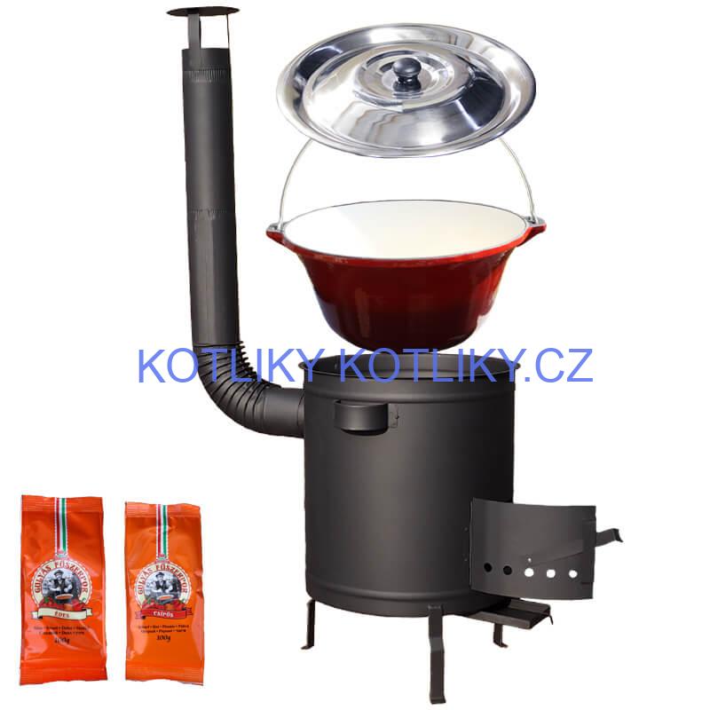Litinový kotlík se smaltovanou úpravou 22 L + žáruvzdorná kotlina 42 cm (1,5 mm) STRONG + paprikový pepř na guláš - MIX 100 g