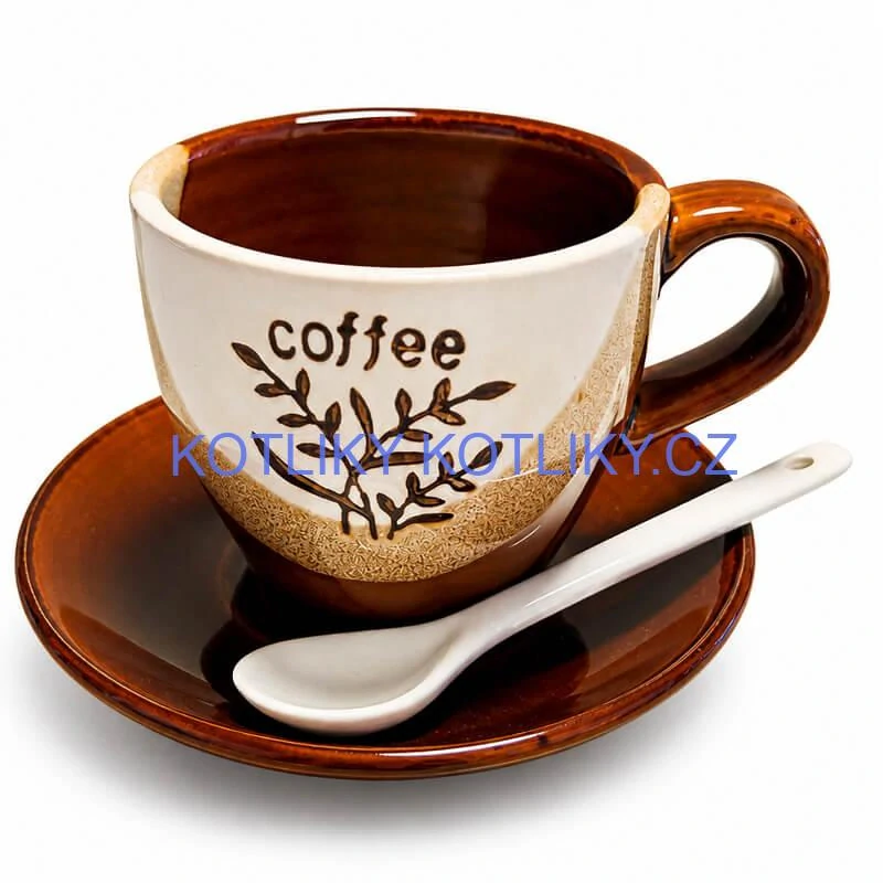 Keramický hrnek na kávu 100 ml s podšálkem a lžičkou COFFEE 1 ks