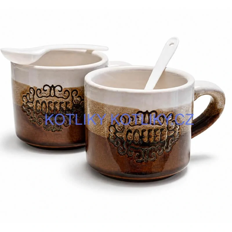 Keramické hrnky na kávu 150 ml COFFEE s lžičkami 2 ks