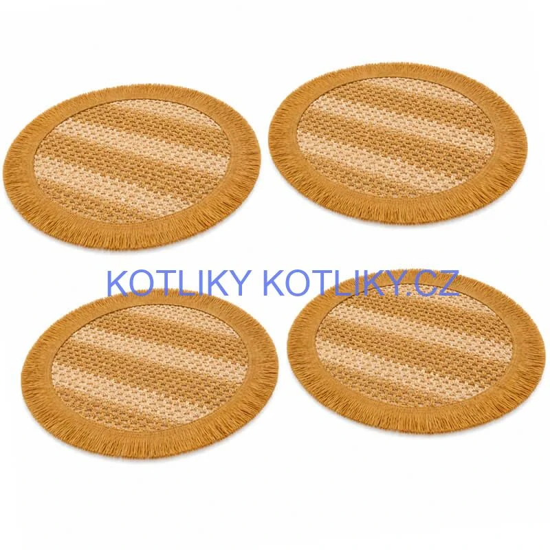 Kulaté přírodní podložky pod talíř se třásněmi 37 cm, 4 ks