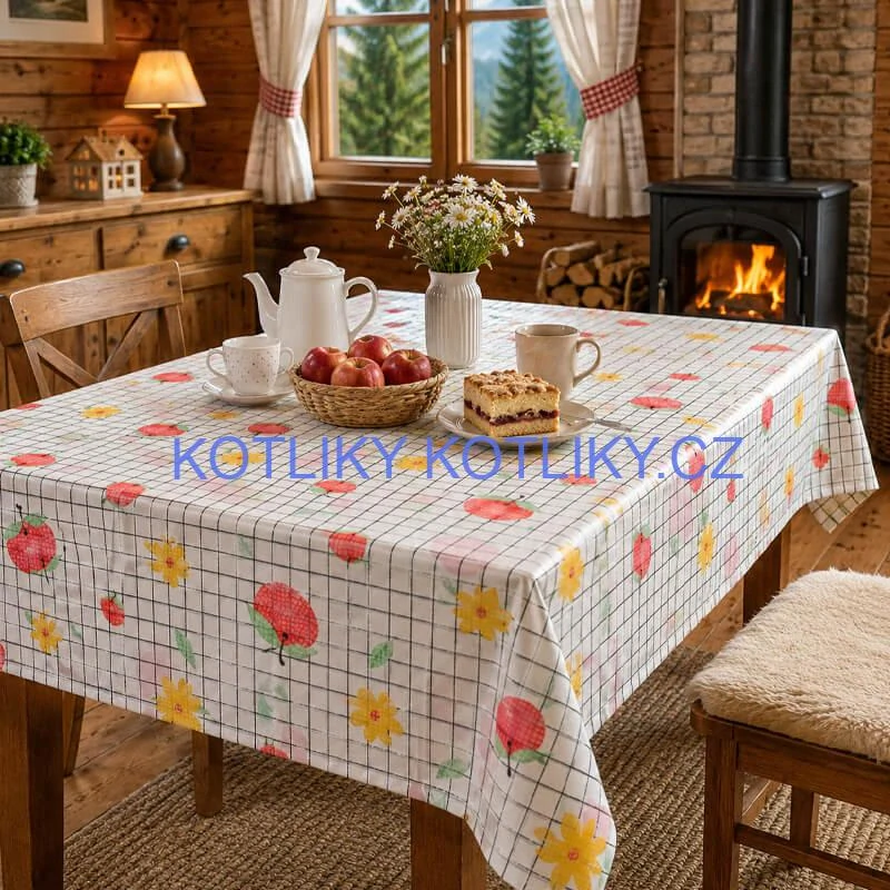 Omyvatelný ubrus Jablka a květiny 137 × 183 cm