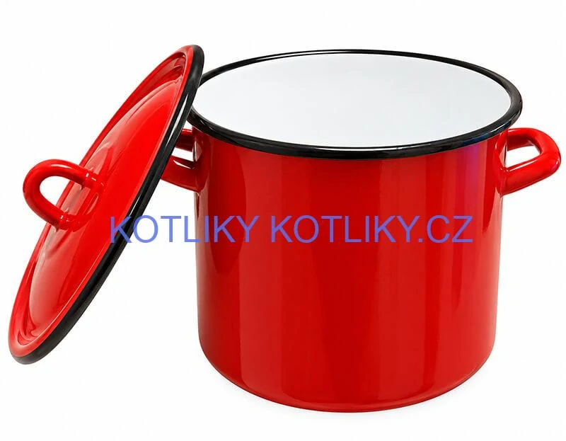 Smaltovaný hrnec FALCO s bílým vnitřkem a červenou poklicí