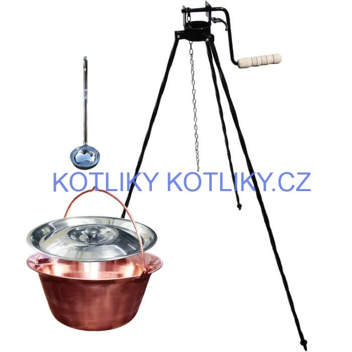 Měděný kotlík 10 L (1,2 mm) + poklice + stojan s kladkou VAR