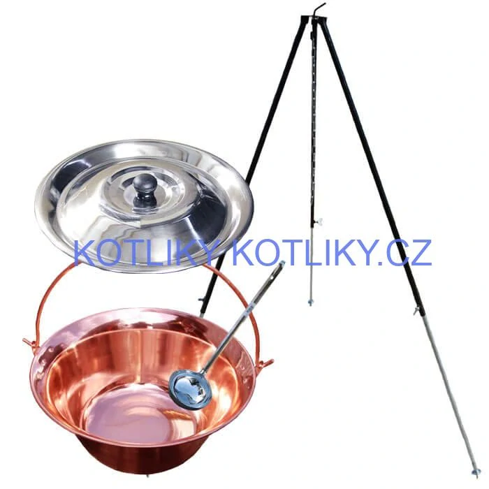Měděný kotlík 30 L (1,2 mm) + poklice + teleskopický stojan
