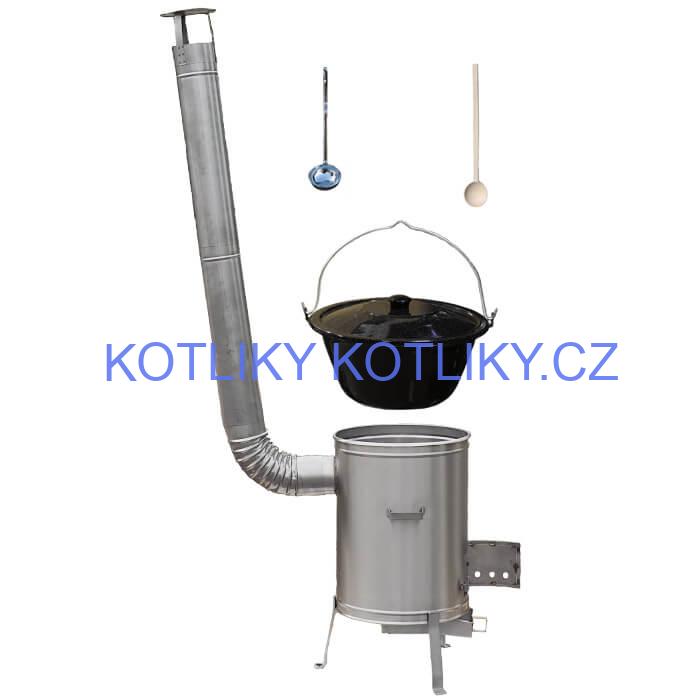 Smaltovaný kotlík 13 L (1,2 mm) + nerezová kotlina 36 cm + vařečka a naběračka LUX