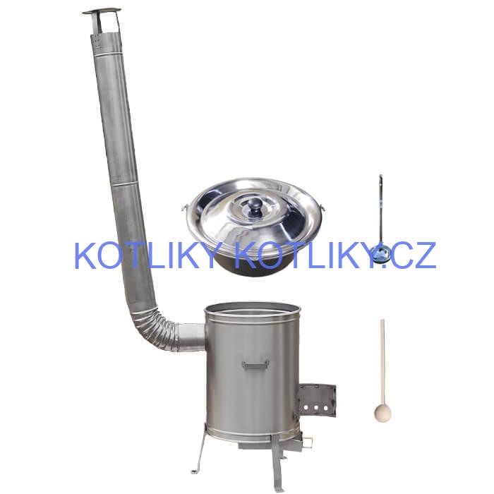 Nerezový kotlík 15 L (1,5 mm) + nerezová kotlina 36 cm + vařečka a naběračka LUX