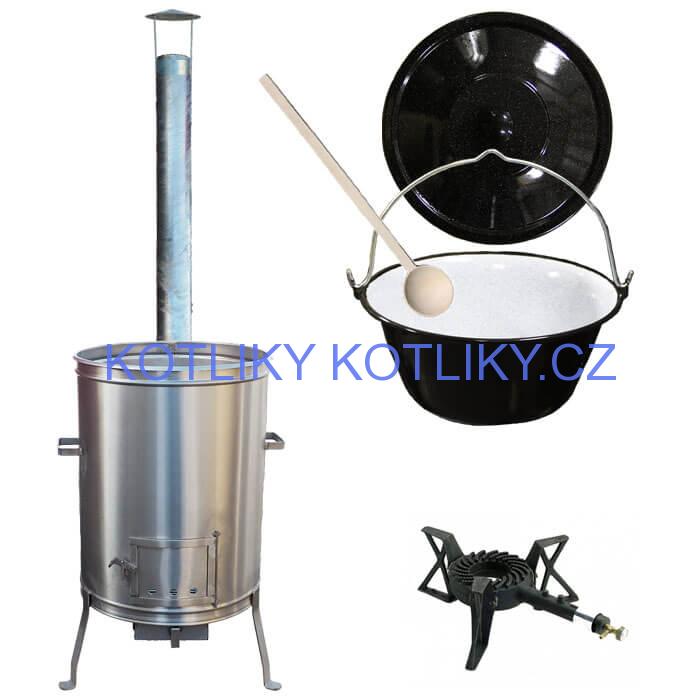 Smaltovaný kotlík 22 L (1,2 mm) + nerezová kotlina 42 cm + liatinový horák 7 kW, vareška LUX