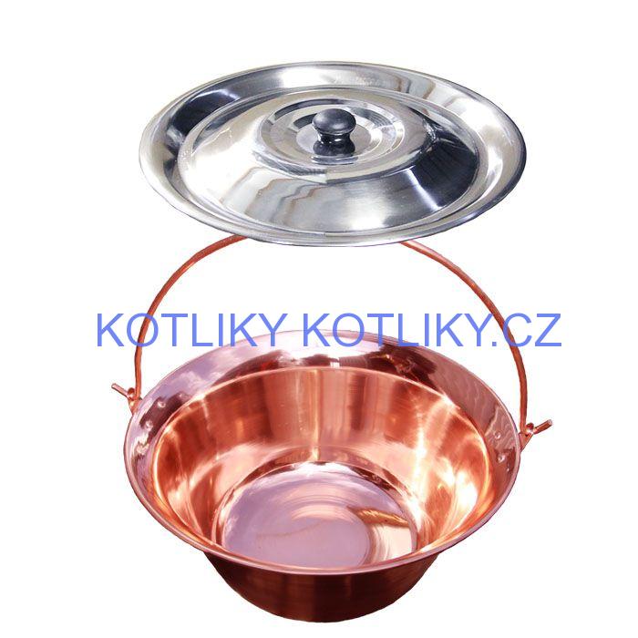 Měděný kotlík 10 L + nerezová poklice