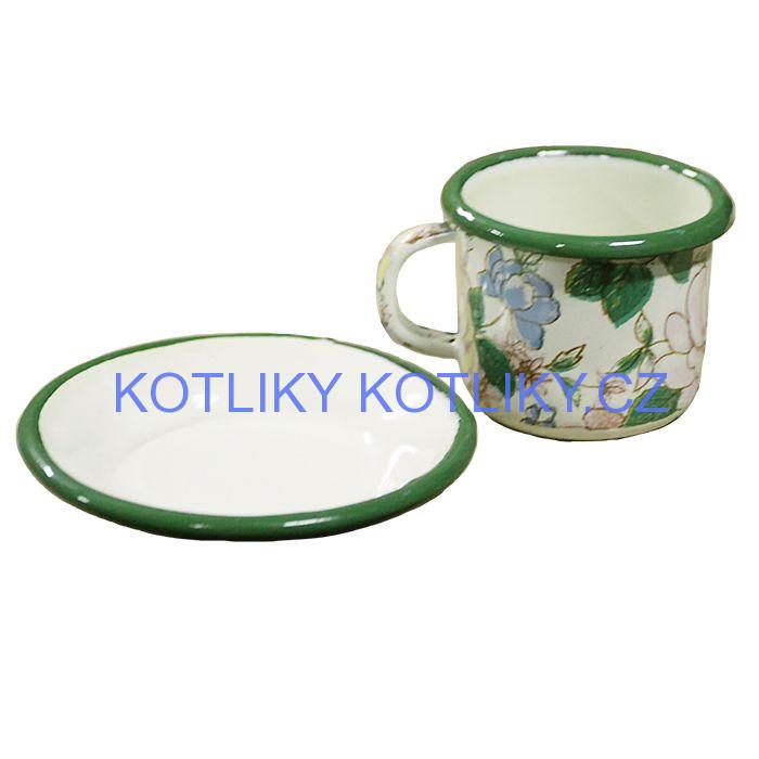 Smaltovaný šálek + podšálek