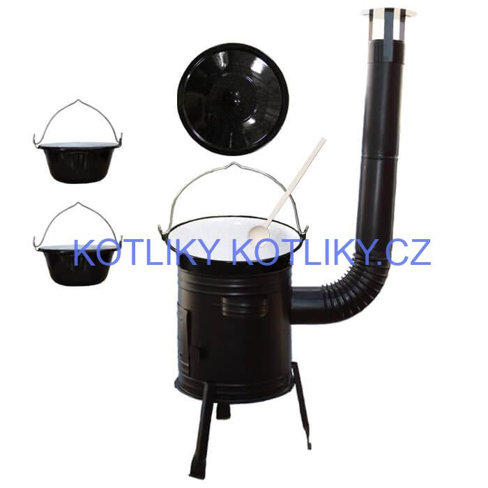 Smaltovaný kotlík 25 L (1,2 mm) + kovová kotlina 42 CLASSIC (KOV) + 2 smaltované servírovací kotlíky 0,8 L