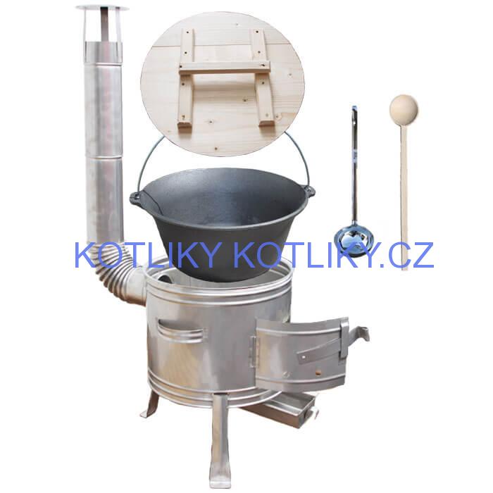 Litinový kotlík 22 L (0,8 cm) + nerezová kotlina 45 cm + vařečka a naběračka TOPLUX