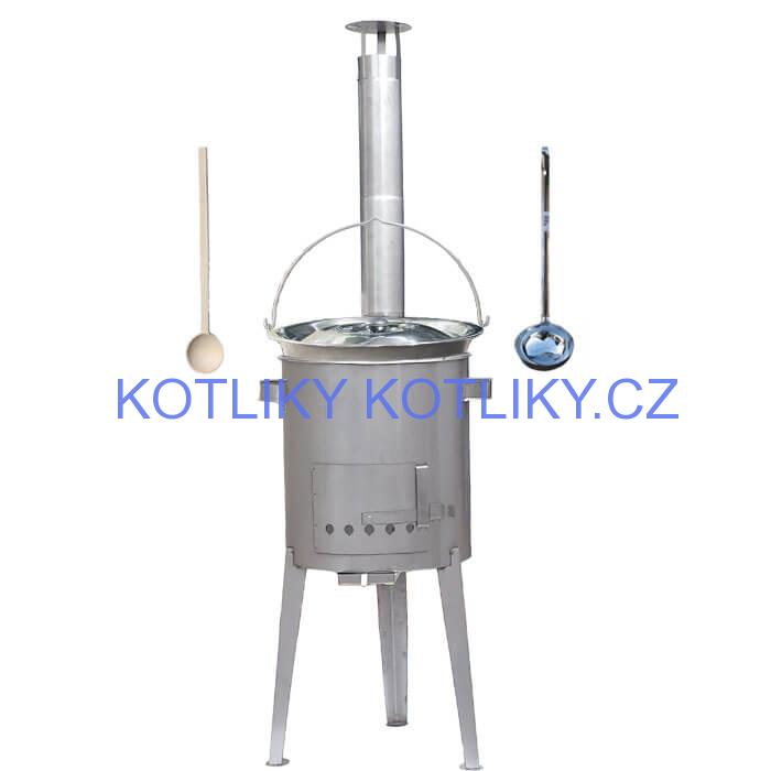 Železný kotlík 30 L (0,75 mm) + nerezová kotlina 45 cm LUXUS