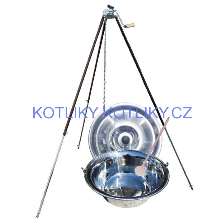Nerezový kotlík 20 L (1,2 mm) + teleskopická trojnožka s pojistnou kladkou + poklice