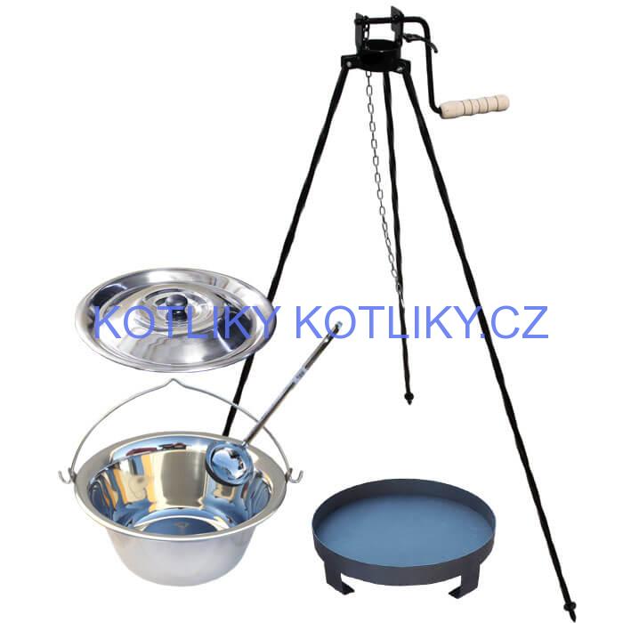 Nerezový kotlík 14 L (0,8 mm) + Ohniště + stojan s kladkou VAR