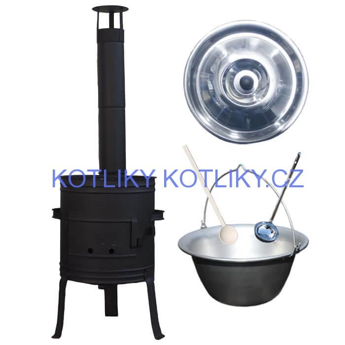 Nerezový kotlík 10 L (1,5 mm) + nízká žáruvzdorná kotlina 33 cm PLUS 700 + vařečka a naběračka