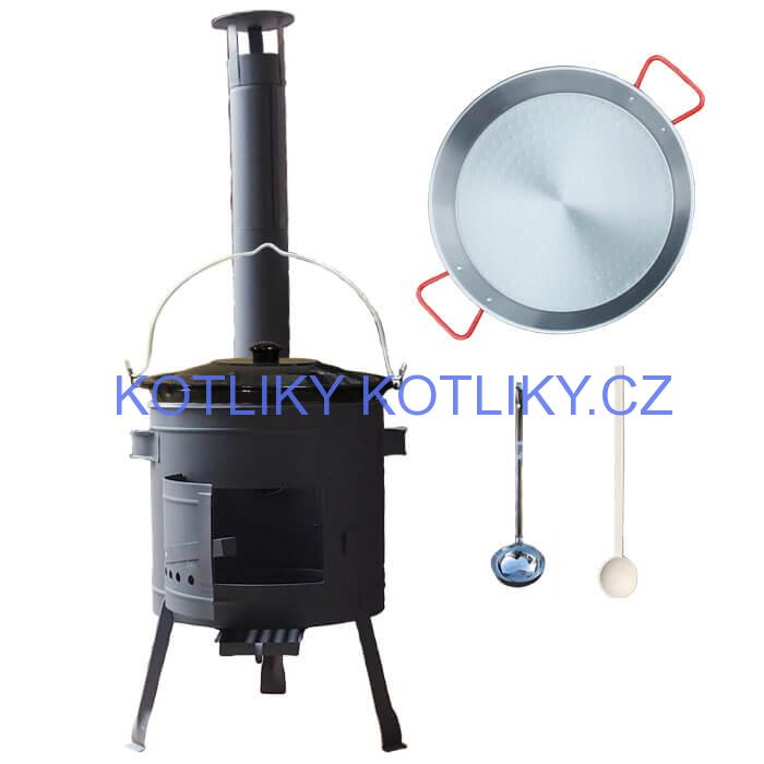 Smaltovaný kotlík 20 L + Paella ocelová pánev 46 cm + žáruvzdorná nízká kotlina 42 PLUS 600