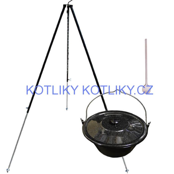 Smaltovaný kotlík 40 L + poklice + teleskopicka trojnožka 1,7 m
