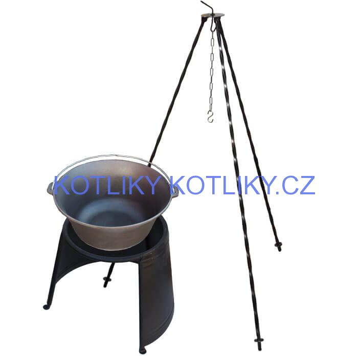 Litinový kotlík 16 L + chránič plamene 43 cm + trojnožka 1,2 m