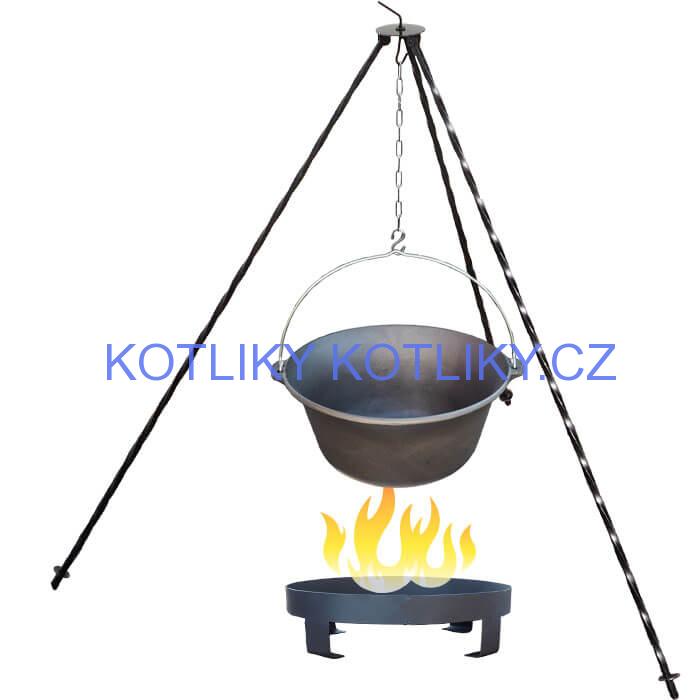 Litinový kotlík 7,2 L + trojnožka 1,2 m + ohniště 36 cm