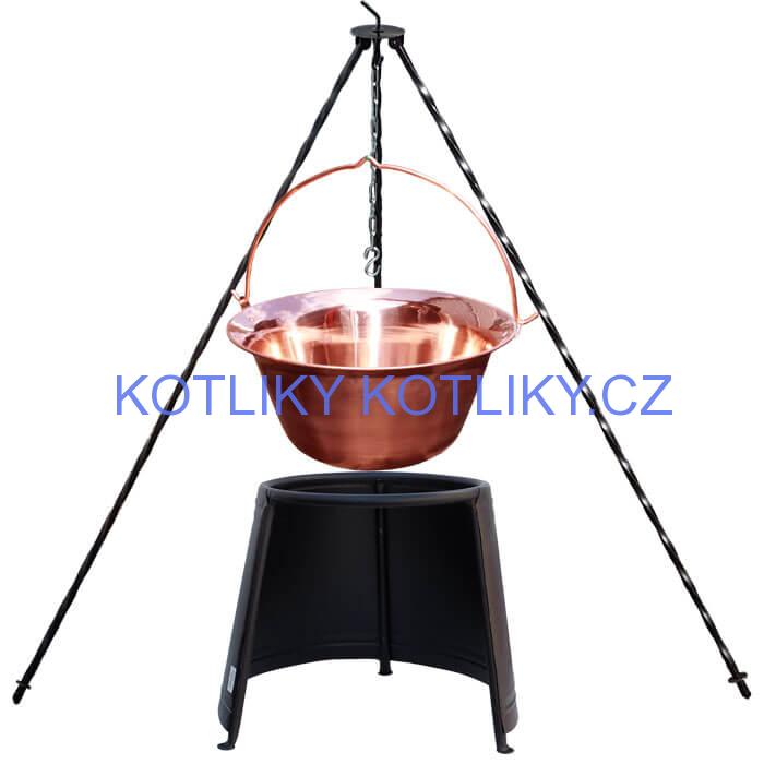 Měděný kotlík 10 L (1,2 mm) + chránič plamene 37 cm + trojnožka 1,2 m