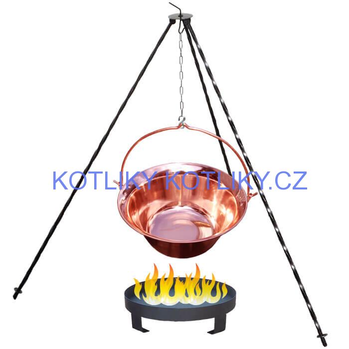 Měděný kotlík 14 L (1,2 mm) + trojnožka 1,2 m + ohniště 36 cm