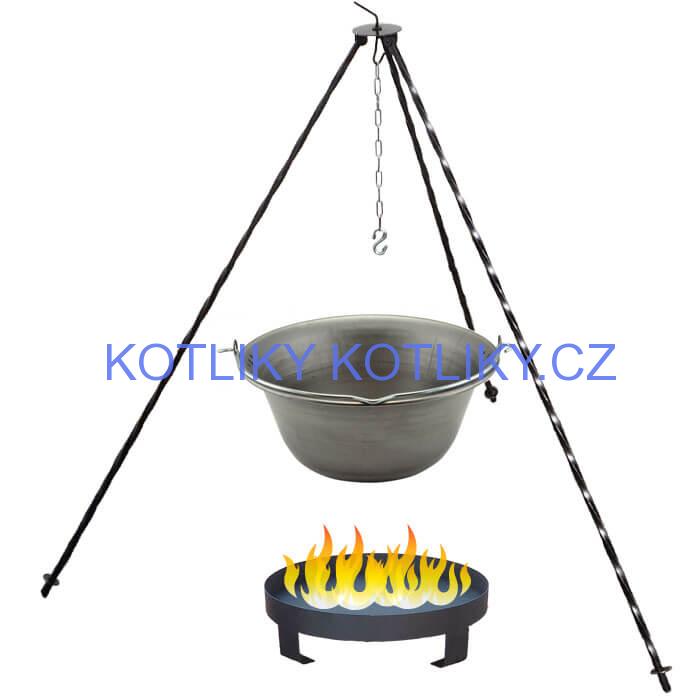 Železný kotlík 10 L (0,75 mm) + trojnožka 1 m + ohniště 36 cm