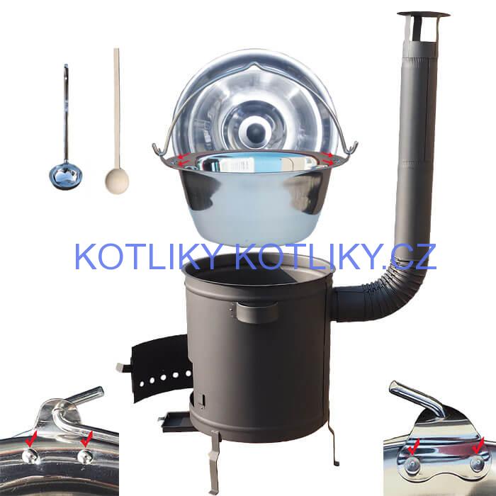 Nerezový kotlík 15 L (0,8 mm) zesílený s nýty + silnostěnná (1,5 mm) žáruvzdorná kotlina 36 PLUS 600