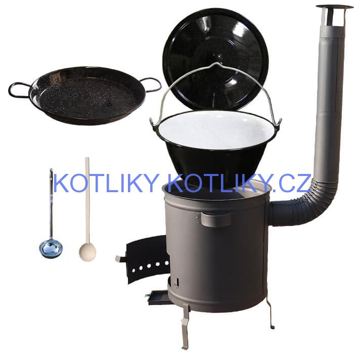 Smaltovaný kotlík 13 L (1,2 mm) + Paella pánev 38 cm + silnostěnná (1,5 mm) žáruvzdorná kotlina (1,5 mm) 36 PLUS 600