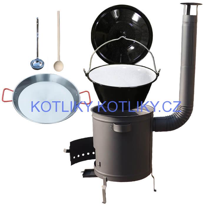 Smaltovaný kotlík 13 L (1,2 mm) + Paella pánev 38 cm + silnostěnná (1,5 mm) žáruvzdorná kotlina (1,5 mm) 36 PLUS 600
