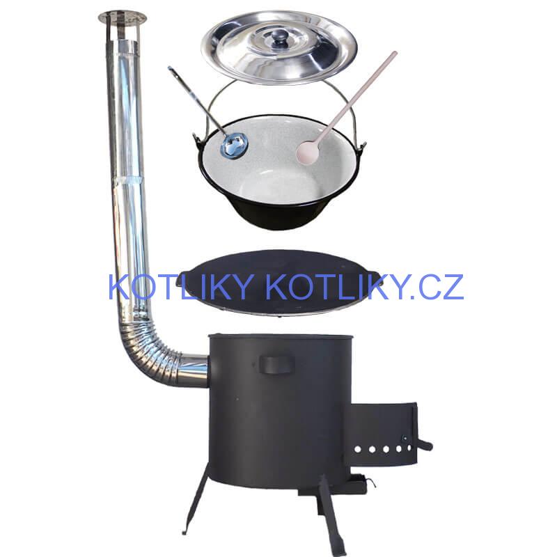Smaltovaný kotlík 20 L + litinová pánev 45 cm + žáruvzdorná kotlina 42 cm PLUS 600