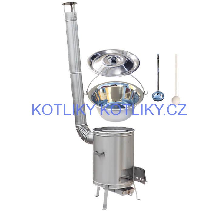 Nerezový kotlík 30 L (0,8 mm) zesílený s nýty + nerezová kotlina 45 cm LUX + vařečka a naběračka