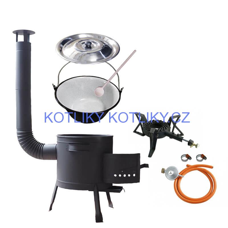 Smaltovaný kotlík (1,2 mm) 25 L + litinový hořák 5,5 kW + nízká kotlina 42 PLUS 600 + nerezová poklice INOX