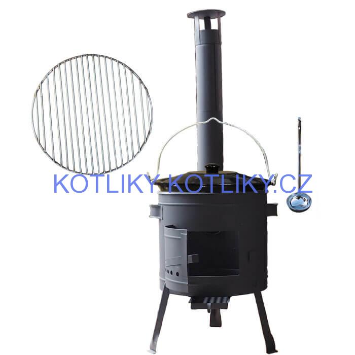 Smaltovaný kotlík 20 L + Nerezový rošt 45 cm + nízká žáruvzdorná kotlina 42 cm PLUS 600