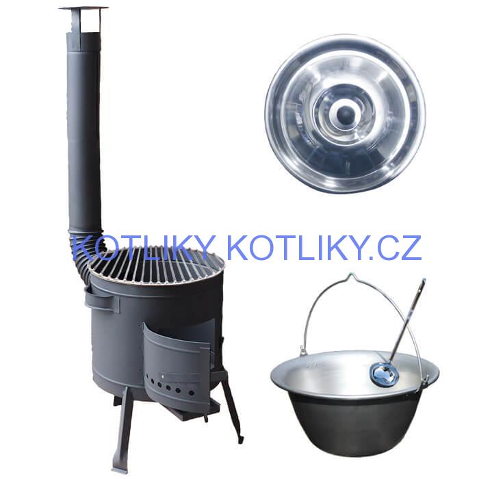 Nerezový kotlík 20 L (1,5 mm) + Nerezový rošt 45 cm + nízká žáruvzdorná kotlina 42 cm PLUS 600