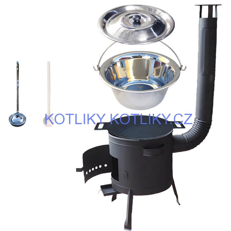 Nerezový kotlík 20 L (1,2 mm) INOX + železná pánev 44 cm UNI + kotlina 42 cm PLUS 600