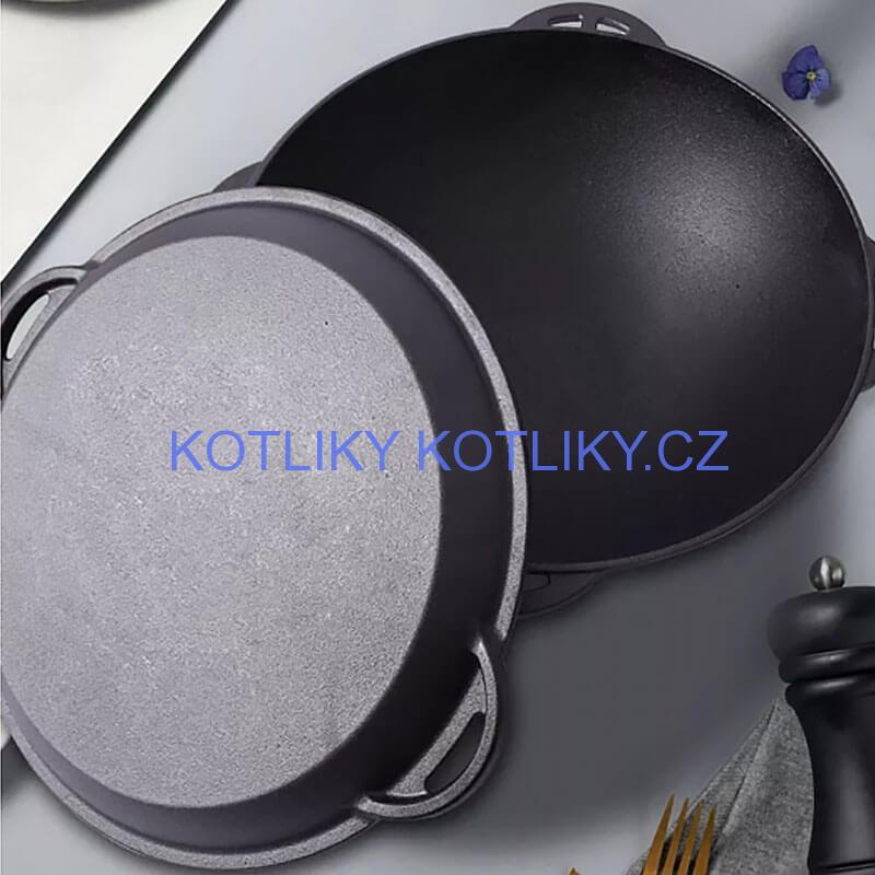 Litinový wok s poklicí (panvicí) 32 cm 3 v 1
