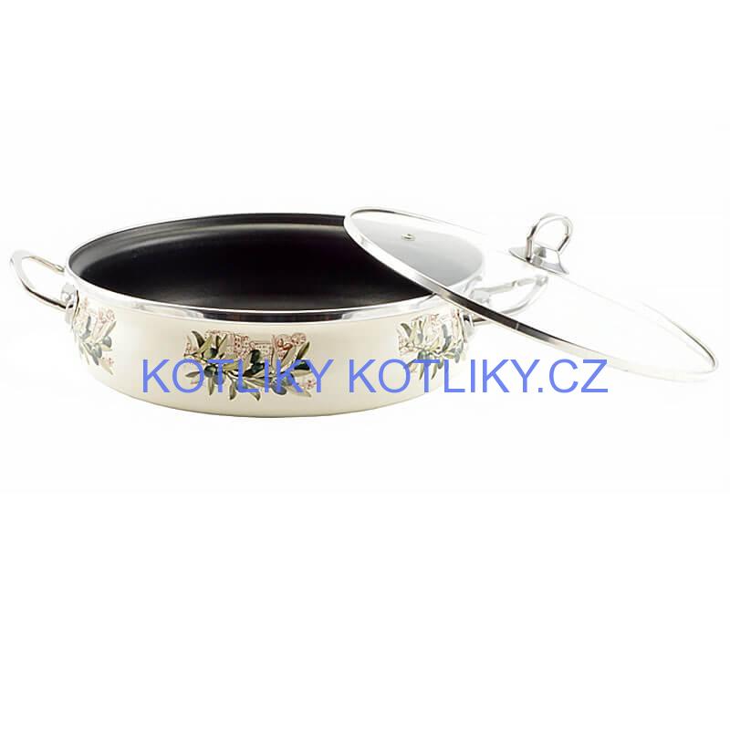 Smaltovaný rendlík s poklicí 30 cm OLIVA