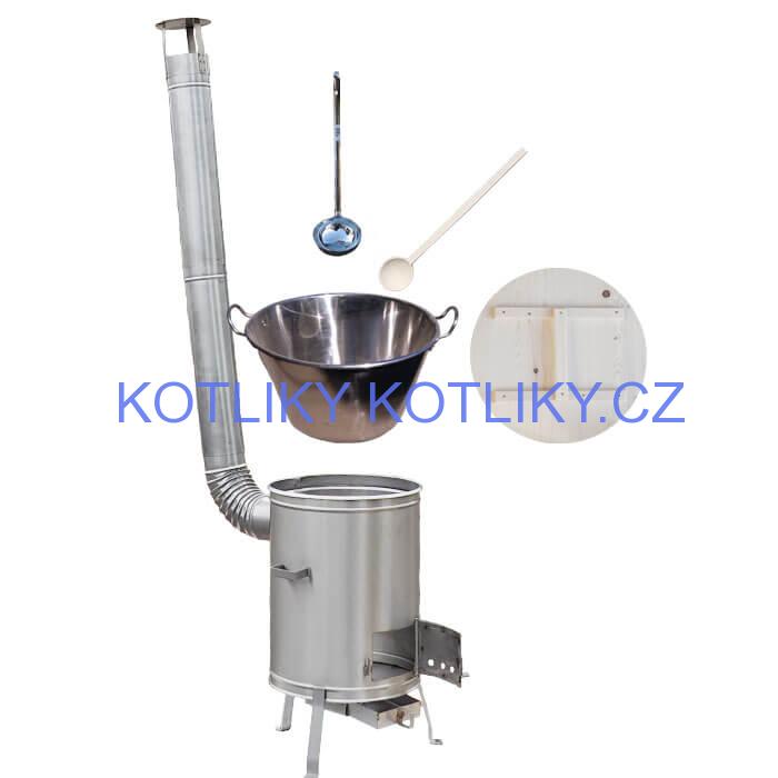 Zabijačkový nerezový kotel 100 L + nerezová kotlina 60 cm + naběračka a vařečka