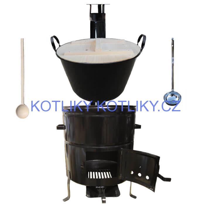 Smaltovaný kotel 100 L + kovová kotlina 60 cm + vařečka a naběračka BIG PARTY